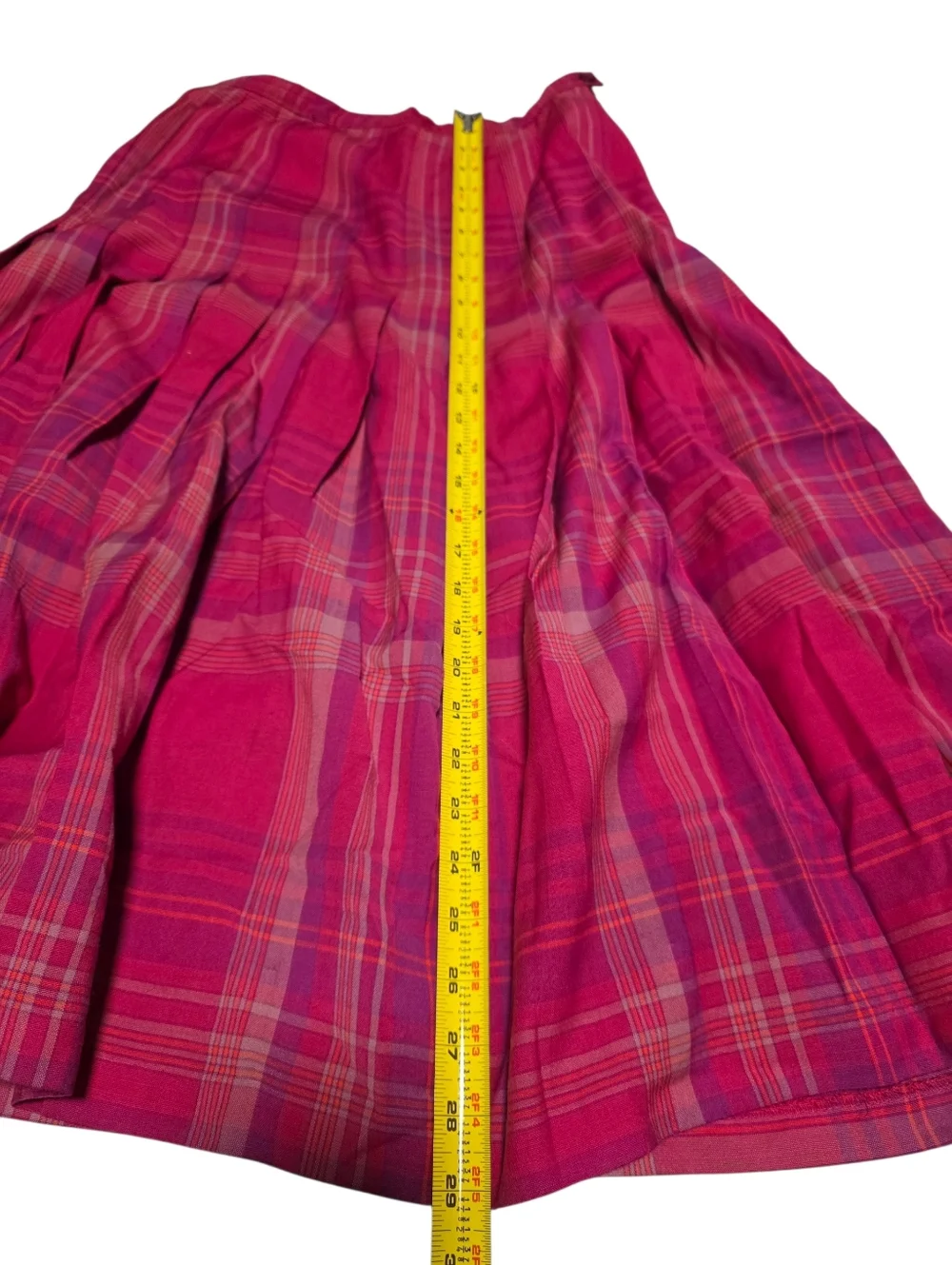 Pendleton Vintage 100% Wool Lightweight Pink Plaid Pleated Maxi Skirt SZ 12 VGUC
